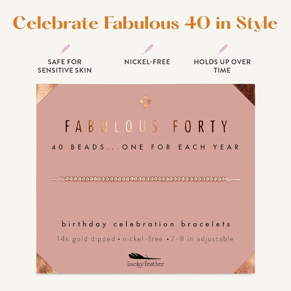 Rose Gold Beaded 14k Gold Dipped Milestone Bracelet for 40th Birthday Women - Picture 4 of 8